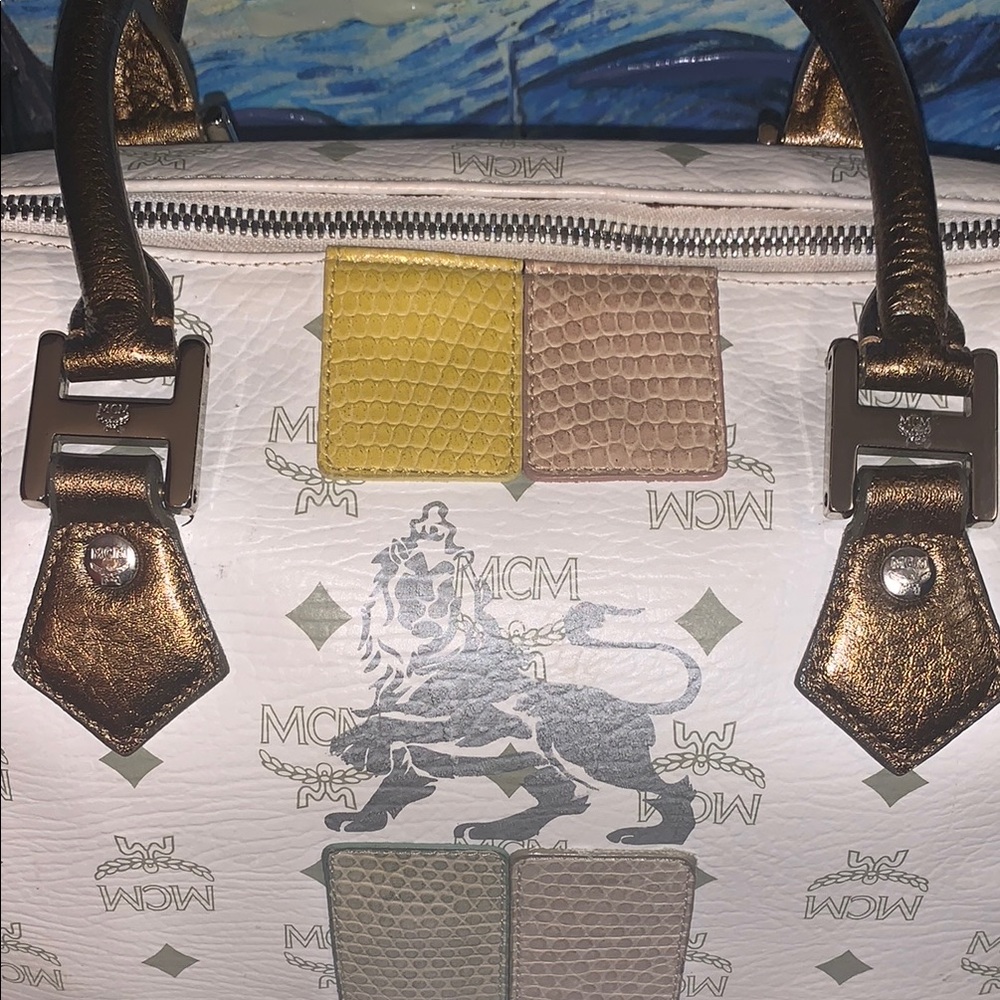 MCM White and Gold Satchel Bag - Picture 10 of 16